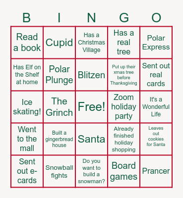 HOLIDAY BINGO! Bingo Card