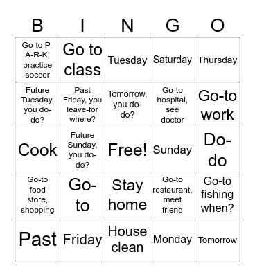 ASL II Describe Activities Bingo Card