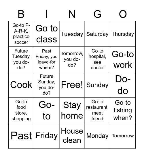 ASL II Describe Activities Bingo Card