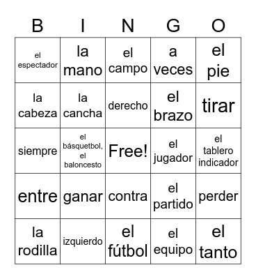 c7 Deportes de Equipo, palabras 1 Bingo Card
