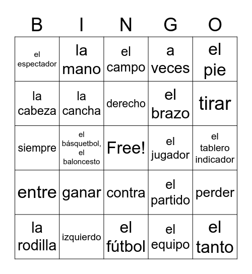 c7 Deportes de Equipo, palabras 1 Bingo Card