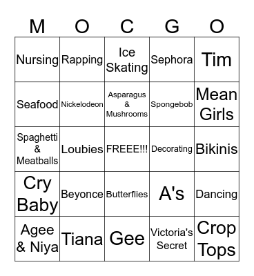 Moc's PJ Party Bingo  Bingo Card