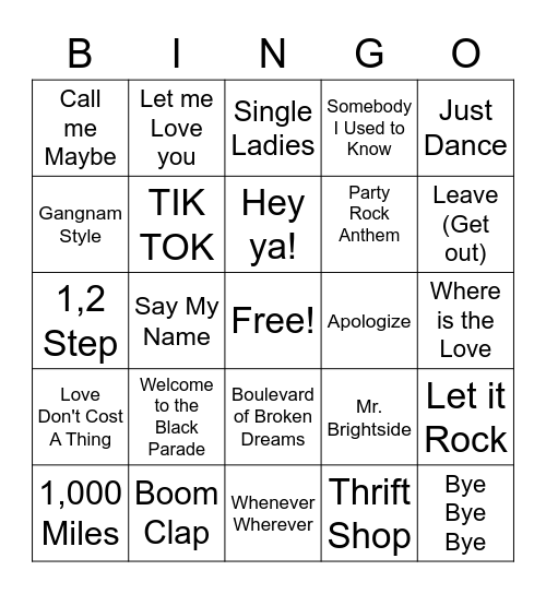 Guess that Tune! 2000 - 2015 Bingo Card