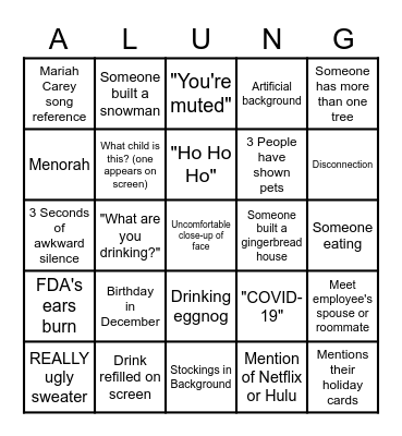 Virtual Holiday Party Bingo Card