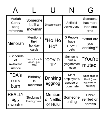 Virtual Holiday Party Bingo Card