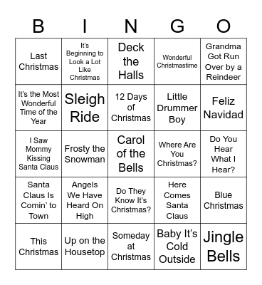Christmas Song Bingo Card
