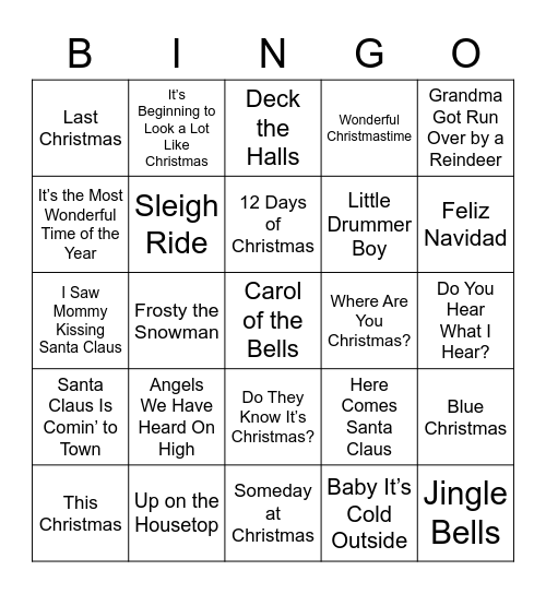 Christmas Song Bingo Card