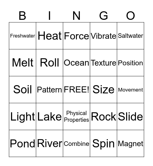 Science- 1st Semester Bingo Card