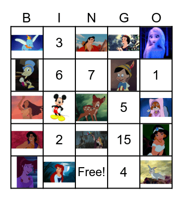 Numbers 1-15/Disney Bingo Card