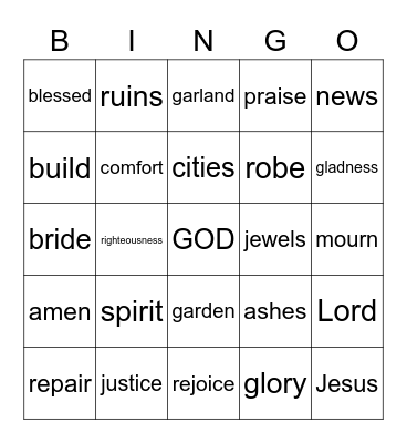 December 13: Isaiah 61:1-11 Bingo Card