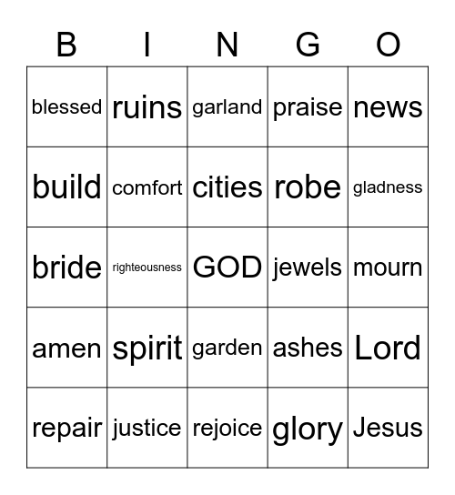 December 13: Isaiah 61:1-11 Bingo Card