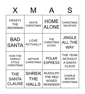 CHRISTMAS MOVIE BINGO Card