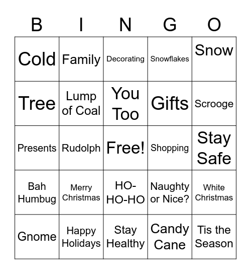 Christmas Fun Bingo Card