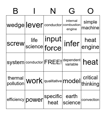 Physical Science Bingo Card