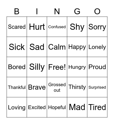 Feelings Bingo Card