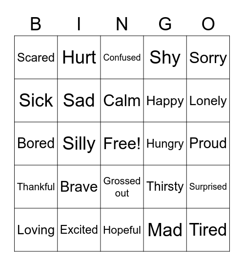 Feelings Bingo Card