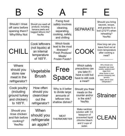 ISU SODEXO SAFETY BINGO Card