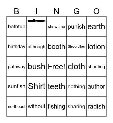 Sh and Th Bingo Card