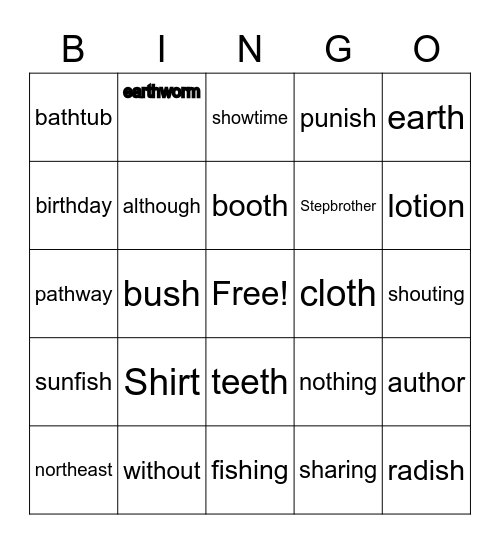 Sh and Th Bingo Card