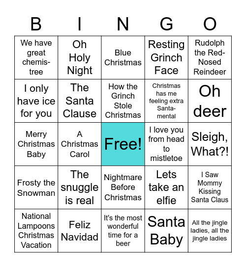 Christmas Movie Quotes/Puns/Songs Bingo Card