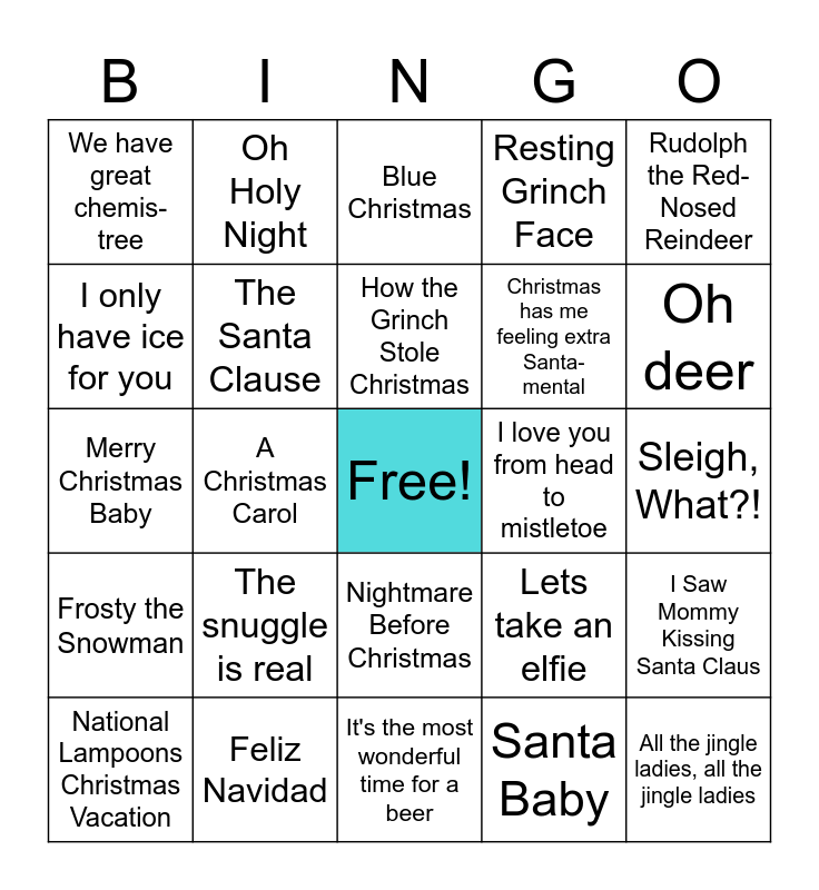 Christmas Movie Quotes Puns Songs Bingo Card