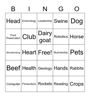 4-H Bingo Card