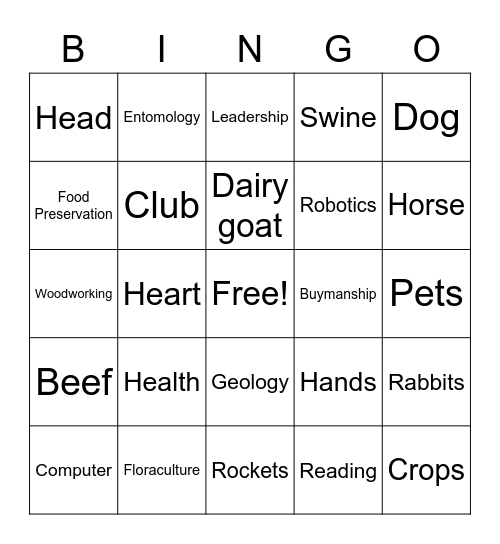 4-H Bingo Card