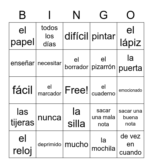 (Sp 1) Ch 3 Vocab Bingo Card