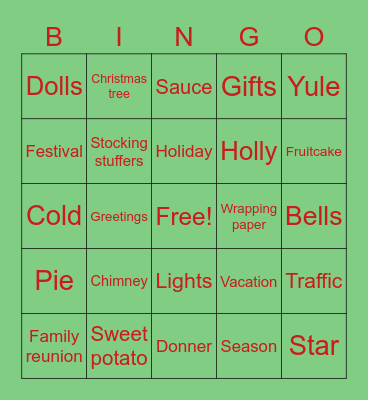 SCD Christmas Party Bingo Card