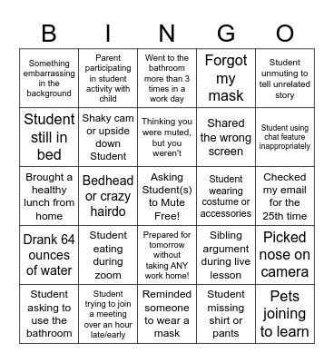 CF Distance Learning 2020 Bingo Card