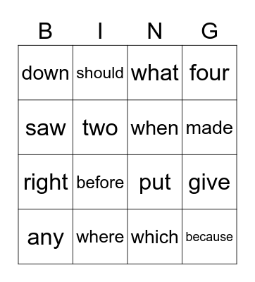Tricky Word Bingo 30-60 Bingo Card
