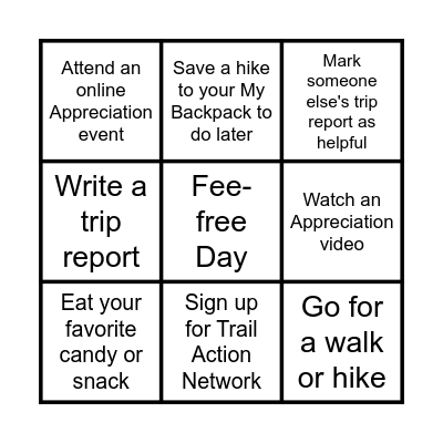 WTA VOLUNTEER APPRECIATION BINGO Card