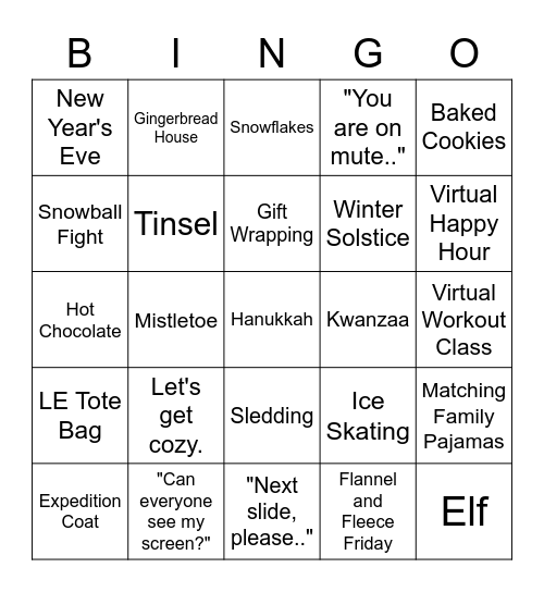 Lands' End ES Holiday Party Bingo Card