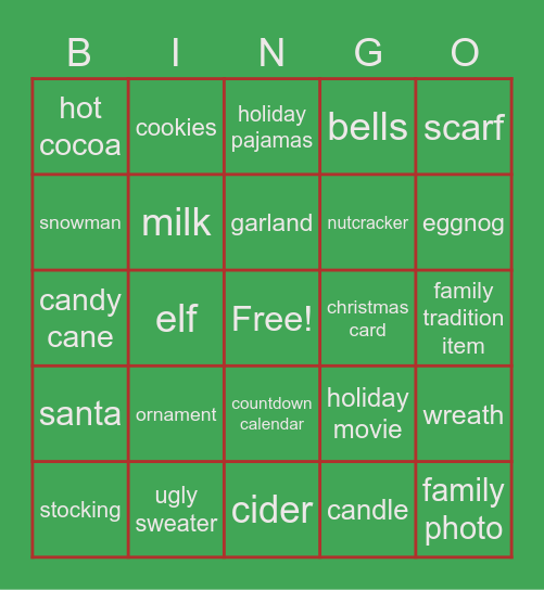 Virtual Christmas Bingo Card