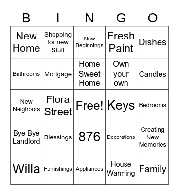 Willa’s House Warming Bingo Card