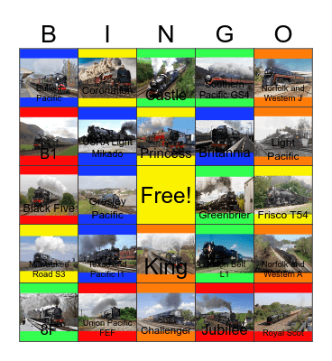 Main Line Steam Locomotives Bingo Card