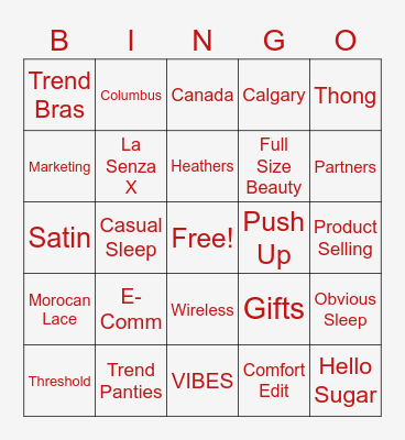 La Senza Holiday Bingo Card