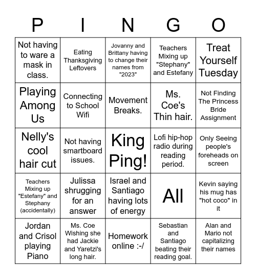 Ping-o 2! Electric Boogaloo Bingo Card
