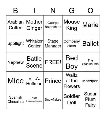 Nutcracker Bingo Card