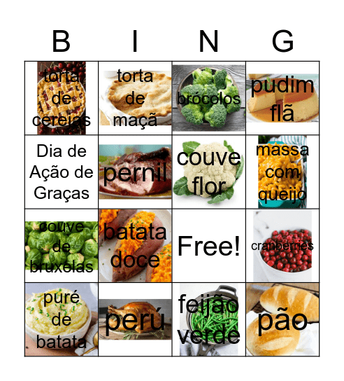 Comida do Dia de Ação de Graças Bingo Card