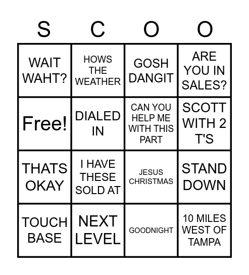 SCOOT BINGO Card