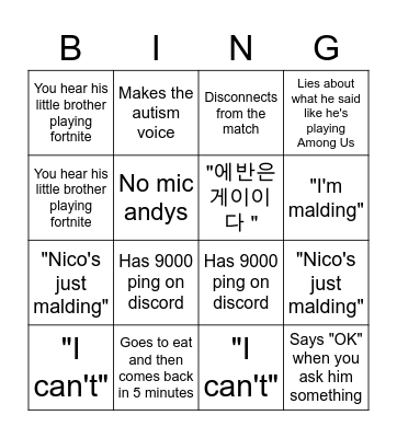 EVAN BING! Bingo Card