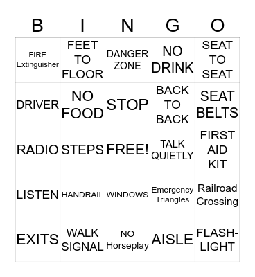 School Bus Bingo Card