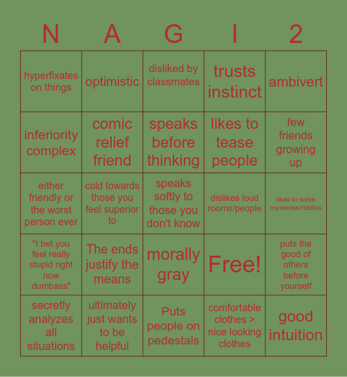 Nagito Bingo Card