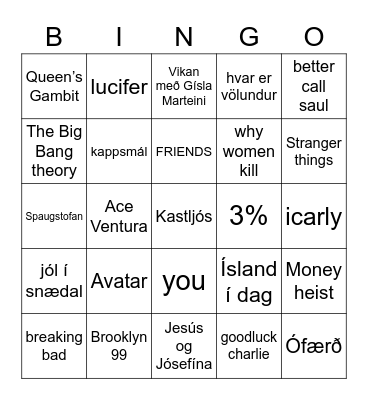 Kvikmynda og þáttabingó Bingo Card