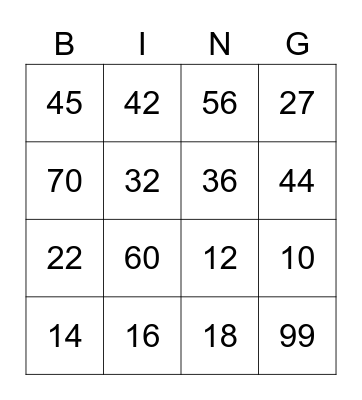 Division Bingo Card