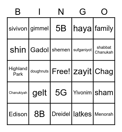 Chanukah 2020 Bingo Card