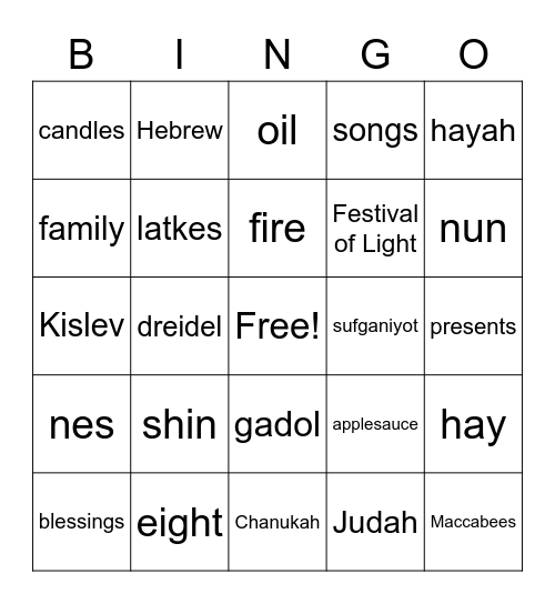 Chanukah Clues Bingo Card