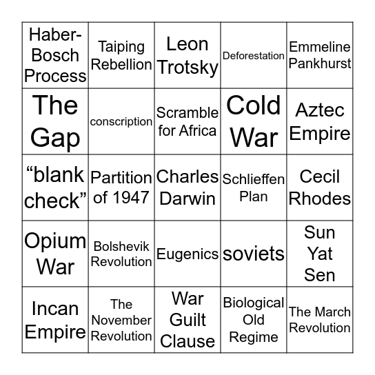 History Review Bingo Card