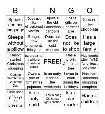 Christmas  People  Bingo Card